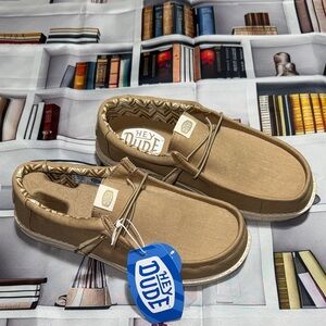 Hey Dude Men's Light Brown Stretch Canvas Loafers